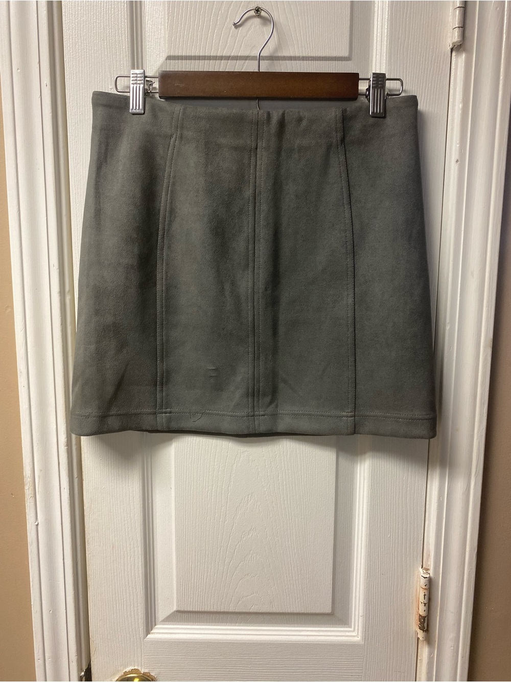 Suede A-Line Mini Skirt in Olive Gray